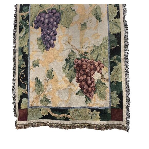 Vintage Woven Tapestry Throw Blanket With Grapes & Vine Design Paul Brent 4'X5'